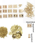 100 Pack Mini Hinges With 400 Replacement Screws In Gold Copper Finish Four Hole Butt Hinges 10x8mm scattered with screws shown