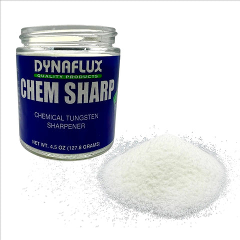 DF600 Tungsten Sharpener With 4.5 Oz Chemical Sharpening Compound For TIG Welding Electrodes - container next to powder heap
