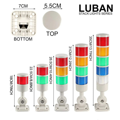 Heavy Duty Five Tier Signal Tower Stack Lights With Rotatable Base And Built In Sounder Alarm Steady Flashing Options For Busy Manufacturing Floors Tough Shell Design Straight Wire Connection Rock Solid Reliability Guaranteed Performance
