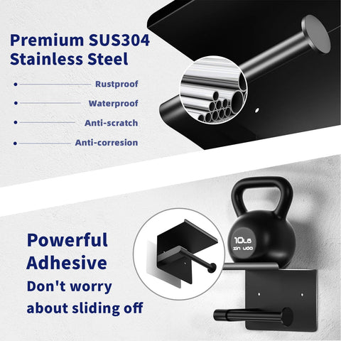 Matte Black Toilet Paper Holder With Shelf Fits Mega Rolls Self Adhesive Wall Mount Rustproof Stainless Steel Durable and Secure