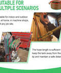 One Quarter Inch By Fifty Foot Oxygen Acetylene Twin Welding Hose Pro Grade Heavy Duty Grade R coiled and used in shop scenario