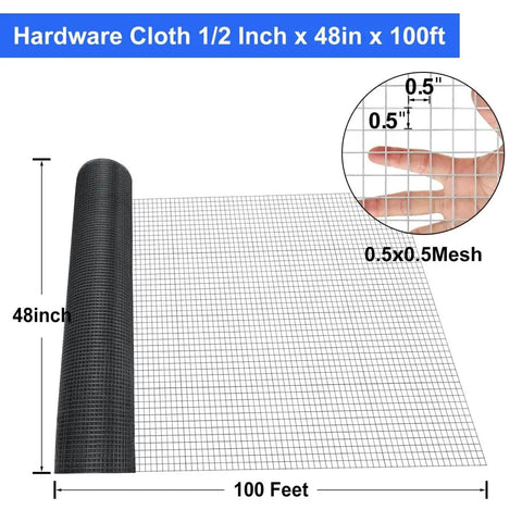 Dang Tough 19 Gauge PVC Vinyl Coated Hardware Cloth 1/2 Inch Mesh 48 By 100 Foot Fence Roll with grid pattern shown.