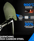 18 Inch Military Folding Camping Shovel for Offroad Survival Olive Green High Carbon Steel showcasing quenching process