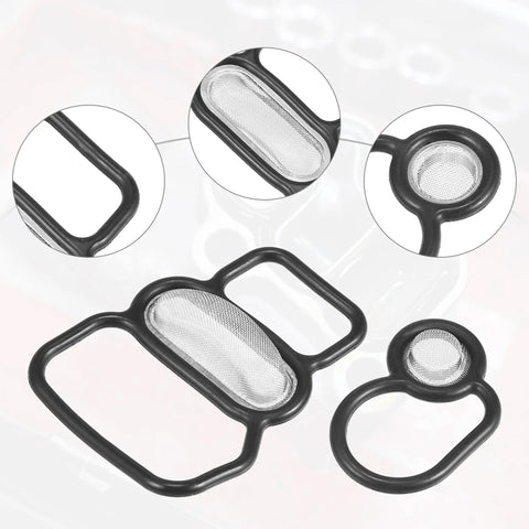 Honda Civic VTEC Solenoid Gasket Spool Valve Filter Screen Kit Pack Of 2 Black Direct Fit For 1996 Through 2005 Civic Del Sol 1996 Through 1997 Prelude 1993 Through 1994 Easy Install