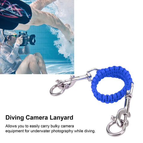 Underwater Camera Lanyard With Retractable Stainless Steel Hook And 360 Degree Rotation, rugged marine-grade rope, Royal Blue Finish.