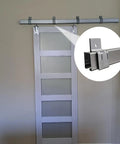 Heavy Duty Box Rail Hanger Bracket For Exterior Barn Doors Rail Mount Hardware With Included Bolts Silver 4 Pack, installed view