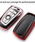 BMW Key Fob Cover With Soft TPU Case Advanced Silver Key Box for X1 X3 X5 X6, front and rear view showing protection features.