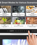 6 smart modes display for No Sweat Portable Countertop Dishwasher With Slick Wifi App Control, easy access to settings.