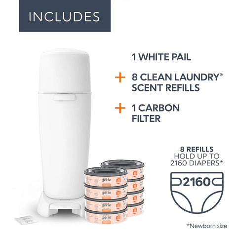 Registry Gift Set Includes Complete Diaper Pail With Foot Pedal Odor Control System 8 Refill Bags And 1 Carbon Filter Perfect Starter Kit