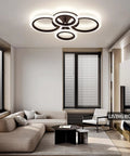 Modern living room with 34W Dimmable LED Ceiling Light With Four Ring Black Flush Mount 3000K To 6000K Color Temp Remote Control 2720 Lumens