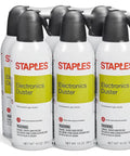 Pack of six Staples Electronics Duster cans for cleaning with Heavy Duty Compressed Air Duster For Electronics And Office Gear Dust Keyboards PCs Laptops Printers And Gaming Consoles With Moisture Free Residue Free Formula No Mess.