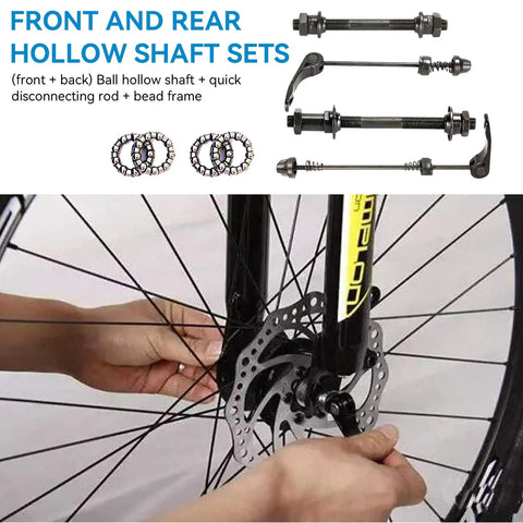 Dope Quick Release Bike Axle Skewer Set for Front and Rear Hubs installation on bicycle wheel shaft.
