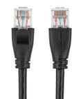Cat6 Ethernet Patch Cable 25 Ft Long With Gold-Plated RJ45 Connectors, black cable ends shown close up