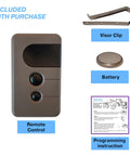 3 Button Universal Garage Door Opener Remote 315MHz Visor Keychain Remote For Craftsman showing remote, visor clip, battery, instructions