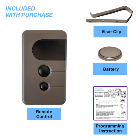 3 Button Universal Garage Door Opener Remote 315MHz Visor Keychain Remote For Craftsman showing remote, visor clip, battery, instructions