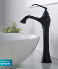 Elavo Round Vessel White Porcelain Ceramic Bathroom Sink 16 Inch for Modern Bathrooms with black faucet side view