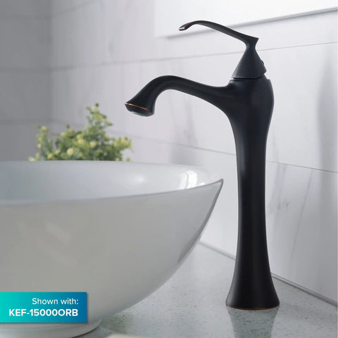 Elavo Round Vessel White Porcelain Ceramic Bathroom Sink 16 Inch for Modern Bathrooms with black faucet side view