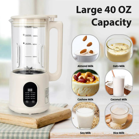 8 In 1 Nut Milk Maker With 40 Oz Capacity For Plant Based Milks Like Almond Oat And Soy Milk Auto Clean 12 Hour Timer