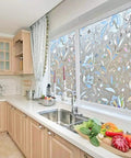 Privacy Window Film With Quick Install Tools Floral 3D Frosted Glass Cling For Bathroom And Home Stained Glass Style Tulip Pattern Decor covering kitchen window.