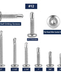 12 By 1 Inch Stainless Steel Flat Head Socket Cap Screws 100 Pack With Allen Hex Drive Self Tapping Fasteners For DIY Projects Built To Last Ideal For Cabinetry Furniture And Metal Framing Premium Finish Rust Resistant And Tough As Nails For Any Job. Image showing various sizes and features.