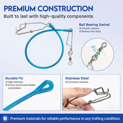 Beefy Downrigger Snubber With Ball Bearing Swivel And Snap Heavy Duty Trolling Snubber For Offshore Fishing Planer Boards And Kites Superior Shock Absorption To Protect Gear And Lines, PU body and stainless steel swivel