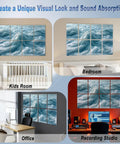8 Pack Dreamy Blue Ocean Wave Acoustic Wall Panels Self Adhesive Sound Absorbing Home Studio Essentials in bedroom and office.