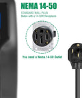Image of NEMA 14-50 outlet and plug, part of the 40 Amp Level 2 EV Charger Portable 9.6kW With NEMA 14 50 Outlet, 25ft Cable, LCD Display