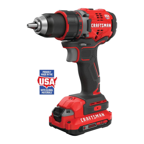 20V Max Cordless Drill Driver with 1/2 Inch Keyless Chuck, includes two batteries and charger, brushless motor, USA made