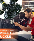 Nylon Universal Cable Tie Buckles Kit 100 Pcs used for car repair, engineer installs fasteners, showing ties and buckles.