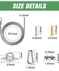 Shade Sail Hardware Winch Kit 60 Piece Stainless Steel Set size chart with 78.7-inch wire and mounting hardware