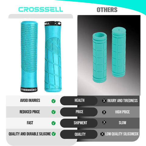 Lock-On MTB Grips For Mountain Bike BMX And E-Bike, Non-Slip Shock Absorbing 22.2mm Handlebar Grips In Sky Blue comparison view