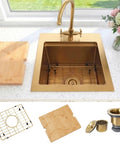 Gold Bar Sink 17 By 17 Inches, Drop In And Top Mount Bar And Prep Sink, 16 Gauge Stainless Steel, Small RV And Camper Van Sink