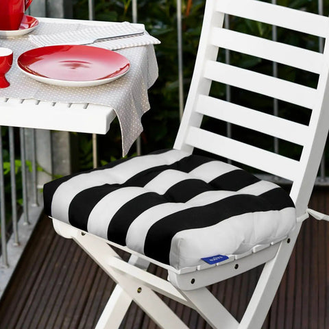 All Weather Wicker Chair Cushions Set Of 2 For Indoor Outdoor Use 19 By 19 Inches Black And White Water Repellent Fabric