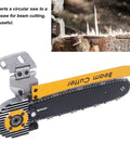 Beast Mode 12 Inch Beam Cutter Attachment for 7.25 Inch Saws, shown with footplate and cutting action demonstration.