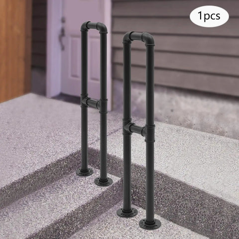 Hella Sturdy Stair Handrail Features U Shaped Galvanized Steel Frame For Heavy Duty Floor Standing Setup on concrete steps.