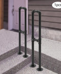 Rock Solid U Shape Stair Handrail Beefy Galvanized Steel Floor Standing Support Railing with black coating on concrete stairs.