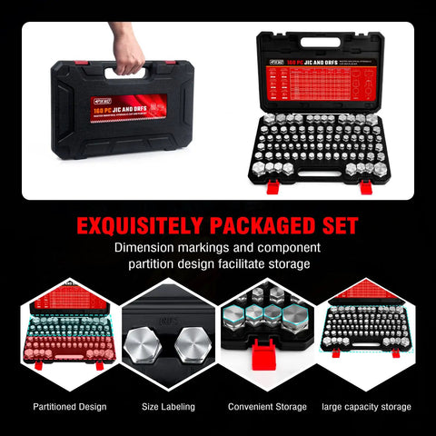 160 Piece JIC And ORFS Hydraulic Cap And Plug Kit For Hose Tube And Pipe Fittings With Precision Threading In ORFS And 37 Degree Dash Sizes 4 6 8 10 12 16 Pro Grade Master Industrial Set in black carrying case