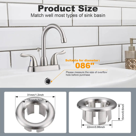 Six Pack Brushed Nickel Sink Overflow Ring Covers For 22mm Hole Drains Universal Bathroom And Kitchen Basin Trim Cap Inserts Durable Overflow Covers Easy Install For Sinks