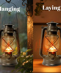 Vintage LED Outdoor Lantern With Dancing Flame Wick, Battery Powered Waterproof Camping Lamp, Hanging Lantern, Bronze Color