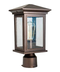 Outdoor Post Light Built To Last Weatherproof Lantern With Oil Rubbed Bronze Finish Tempered Seeded Glass Durable Aluminum Build For Patio Garden Yard Balcony And Pathway Waterproof Wind Resistant Easy Mount Outdoor Lighting Fixture, featuring square design and clear glass panels.