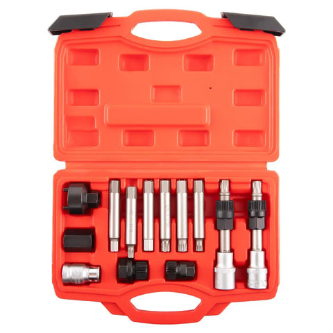 13 Piece Alternator Freewheel Pulley Removal Socket Bit Set For Auto Repair And Garage DIY Pro Grade Heavy Duty Tools Kit Open Case