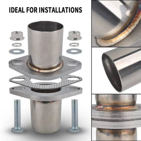 T304 Stainless Steel Exhaust Flange Bolt Kit With Drop In Quick Fix Pipe And Badass Gasket Universal Fit for installations and repairs.