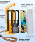 Gen 5 Diving Phone Case For 6.9 Inch Phones With Full Touchscreen Underwater Housing IPX8 Waterproof For IPhone 12 Pro Max To IPhone 17 Pro And Samsung Galaxy S21 To S26 Scuba Photo Video Case Black Yellow, inner components displayed