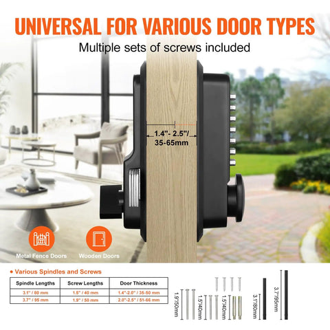 Rugged Mechanical Keyless Entry Lock With 14-Digit Keypad For Outdoor Gates And Garages, showing installation screws and dimensions.