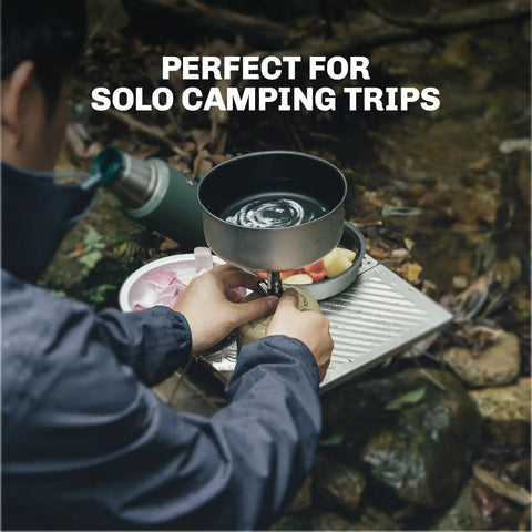 Ultralight Backpacking Stove With Portable Jet Burner for propane camp cooking in forest setting