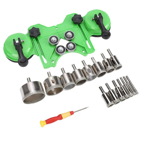 WALFRONT Dual Suction Cup Hole Saw Kit 6-50mm For Tile Ceramic Glass Marble Granite Drill Bits That Stick Firmly And Prevent Slipping For Smooth, Precise Professional DIY Home Renovation Jobs Today, 15-piece set