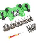 Top Notch 15 Piece Tile Hole Saw Kit With Double Suction Cup Guide For Drilling Ceramic Glass And Porcelain Marble Granite Up To 2 Inches Without Cracking, green guide with bits