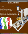 Heavy Duty Semi Automatic Paint Filler And Bucket Capper With Precision Digital Scale; features stainless steel build and color paint buckets.