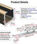 Heavy Duty Aluminum Barn Door Rail Set With Smooth As Butter Sliding Track Replacement Kit For Cabinet Doors Built Like A Tank Featuring Silent Rollers And Zero Sweat Installation, dimensions and materials illustrated.