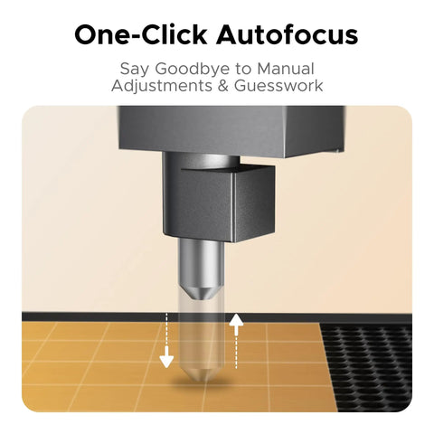 Close-up view of the autofocus mechanism on the 55W Desktop CO2 Laser Engraver for precise cutting and etching.